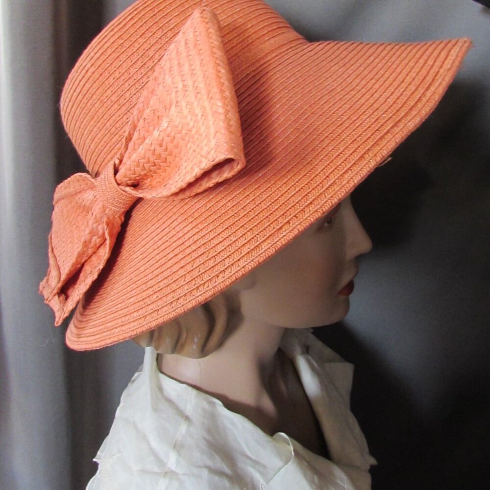 Impressive Hat Terra Cotta Color Wide Brim High Crown Huge Bow Something Special